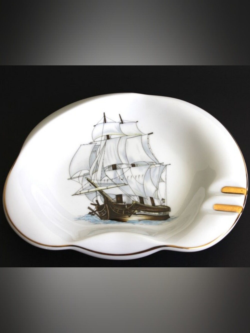 Vintage Ship Ashtray Japan Schooner Big Ship Sailing Decor